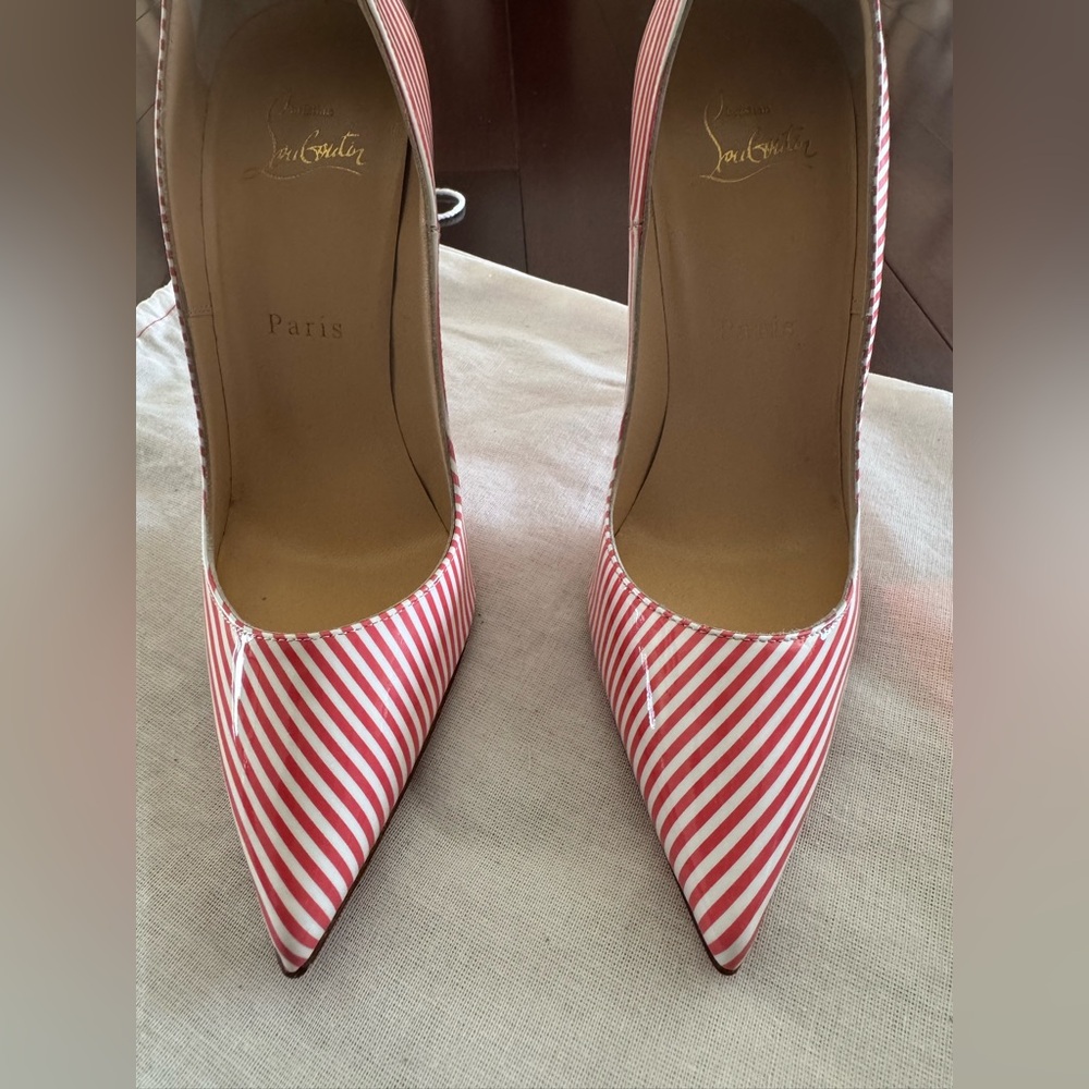 New Christian Louboutin 120 heel pump in Bianca smoothie color with scuffs - Picture 2 of 13
